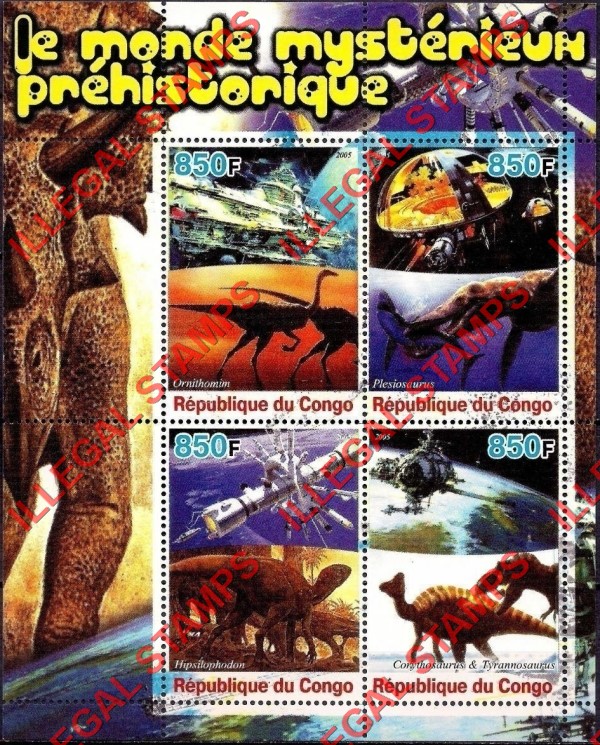 Congo Republic 2005 Dinosaurs Illegal Stamp Souvenir Sheets of 4 (Part 2)