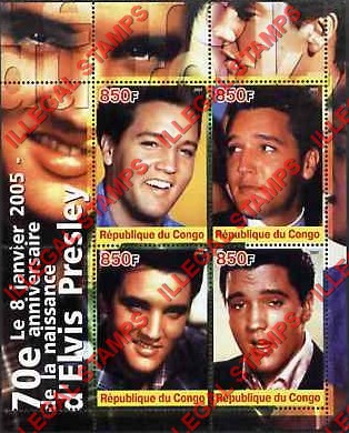 Congo Republic 2005 Elvis Presley Illegal Stamp Souvenir Sheet of 4
