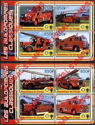 Congo Republic 2005 Fire Engines Illegal Stamp Souvenir Sheets of 4