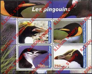 Congo Republic 2005 Penguins Illegal Stamp Souvenir Sheet of 4