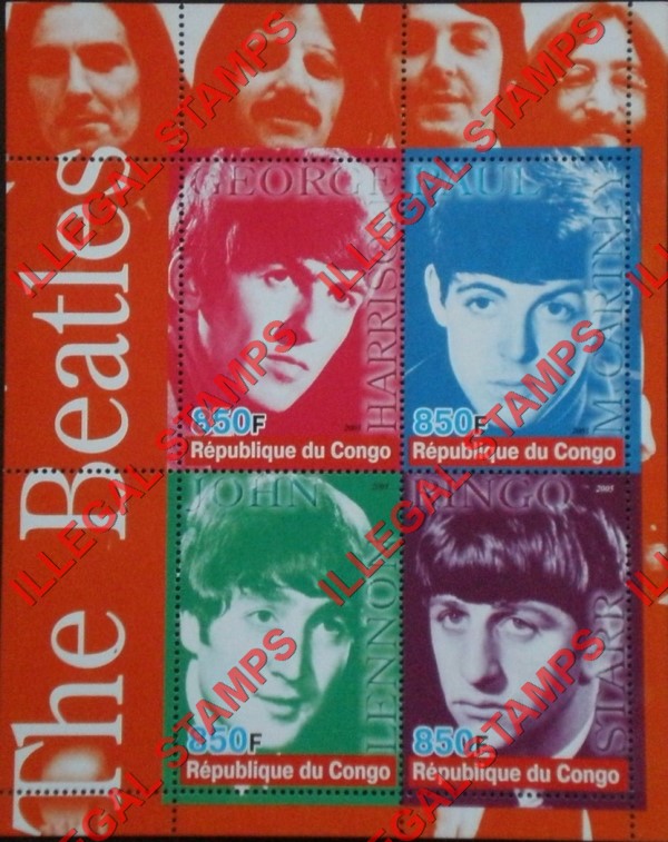 Congo Republic 2005 The Beatles Illegal Stamp Souvenir Sheet of 4