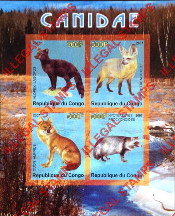 Congo Republic 2007 Canidae Illegal Stamp Souvenir Sheet of 4