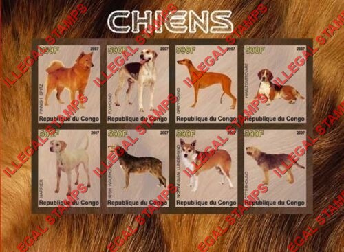 Congo Republic 2007 Dogs Illegal Stamp Souvenir Sheet of 8