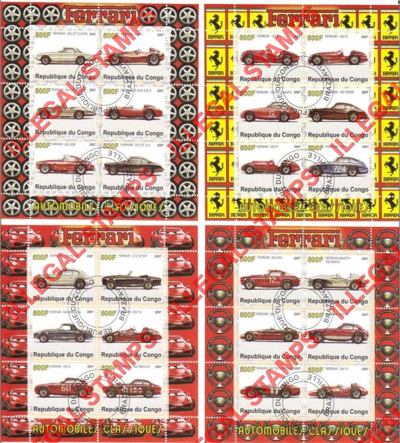 Congo Republic 2007 Ferrari Illegal Stamp Souvenir Sheets of 6