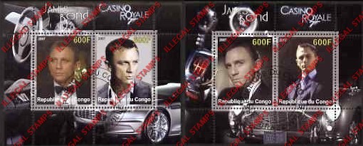 Congo Republic 2007 James Bond Illegal Stamp Souvenir Sheets of 2