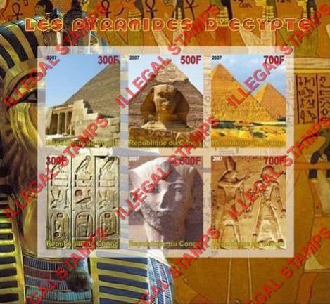 Congo Republic 2007 Pyramids of Egypt Illegal Stamp Souvenir Sheet of 6