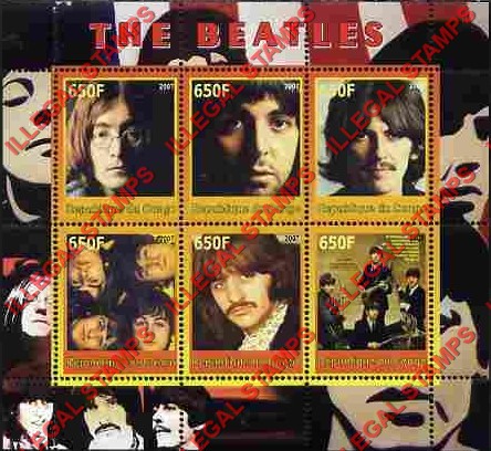 Congo Republic 2007 The Beatles Illegal Stamp Souvenir Sheet of 6