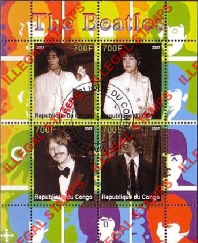 Congo Republic 2007 The Beatles Illegal Stamp Souvenir Sheet of 4
