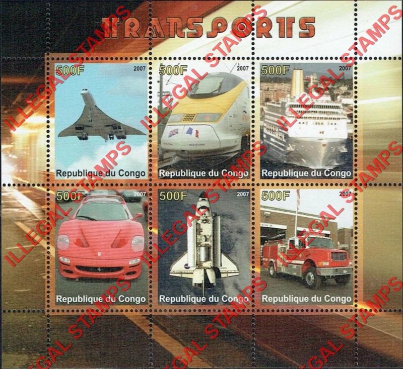 Congo Republic 2007 Transports Illegal Stamp Souvenir Sheet of 6