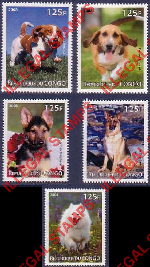 Congo Republic 2008 Dogs Illegal Stamps