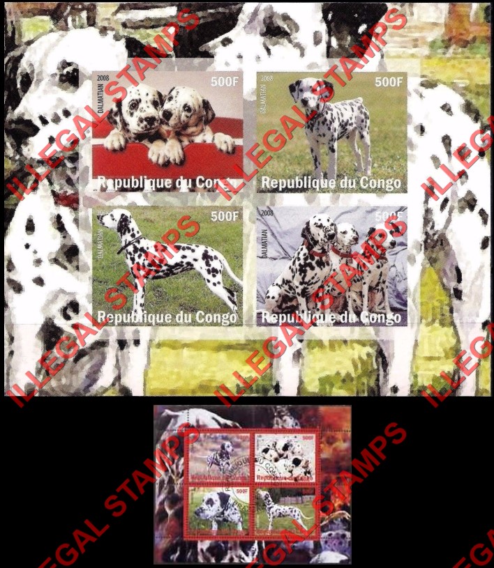 Congo Republic 2008 Dogs Illegal Stamp Souvenir Sheets of 4