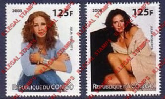 Congo Republic 2008 Julia Roberts Illegal Stamps