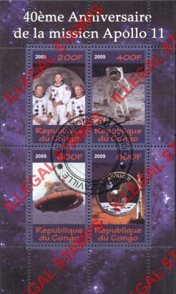 Congo Republic 2009 Apollo 11 Illegal Stamp Souvenir Sheet of 4