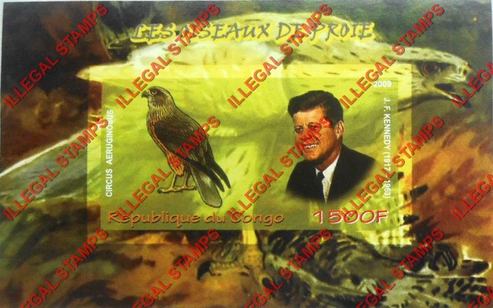 Congo Republic 2009 Birds of Prey John F. Kennedy Illegal Stamp Souvenir Sheet of 1