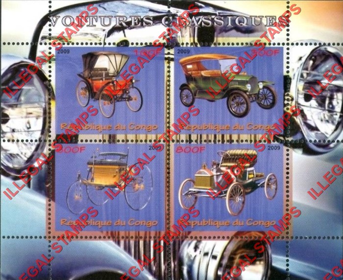 Congo Republic 2009 Classic Cars Illegal Stamp Souvenir Sheet of 4