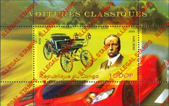Congo Republic 2009 Cars Karl Benz Illegal Stamp Souvenir Sheet of 1