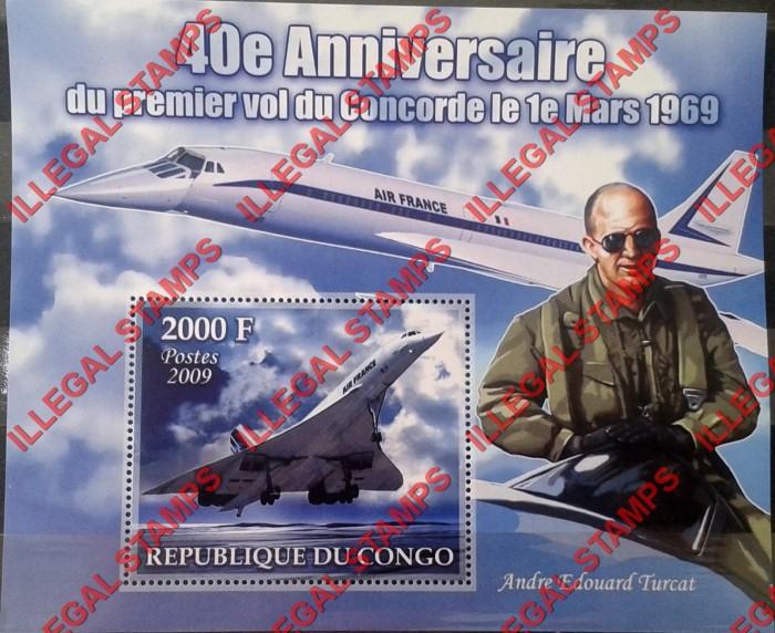 Congo Republic 2009 Concorde 40th Anniversary Illegal Stamp Souvenir Sheet of 1