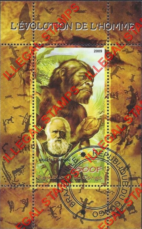 Congo Republic 2009 Charles Darwin Evolution Illegal Stamp Souvenir Sheet of 1