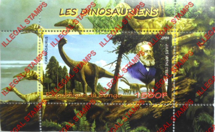 Congo Republic 2009 Dinosaurs Jules Verne Illegal Stamp Souvenir Sheet of 1