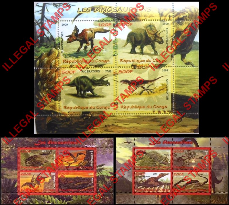 Congo Republic 2009 Dinosaurs Illegal Stamp Souvenir Sheets of 4