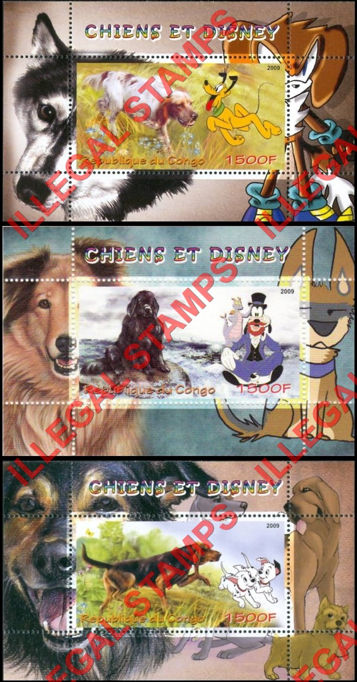 Congo Republic 2009 Dogs Disney Illegal Stamp Souvenir Sheets of 1 (Part 2)