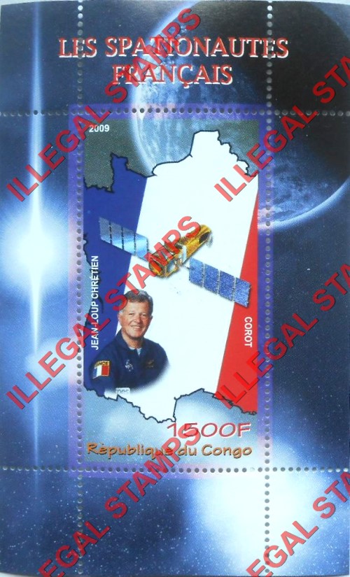 Congo Republic 2009 French Astronauts Illegal Stamp Souvenir Sheet of 1