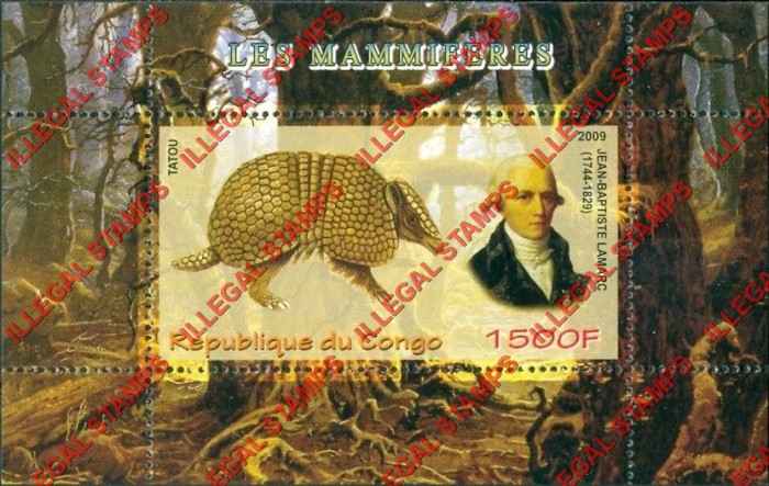 Congo Republic 2009 Mammals Jean-Baptiste Lamarc Illegal Stamp Souvenir Sheet of 1