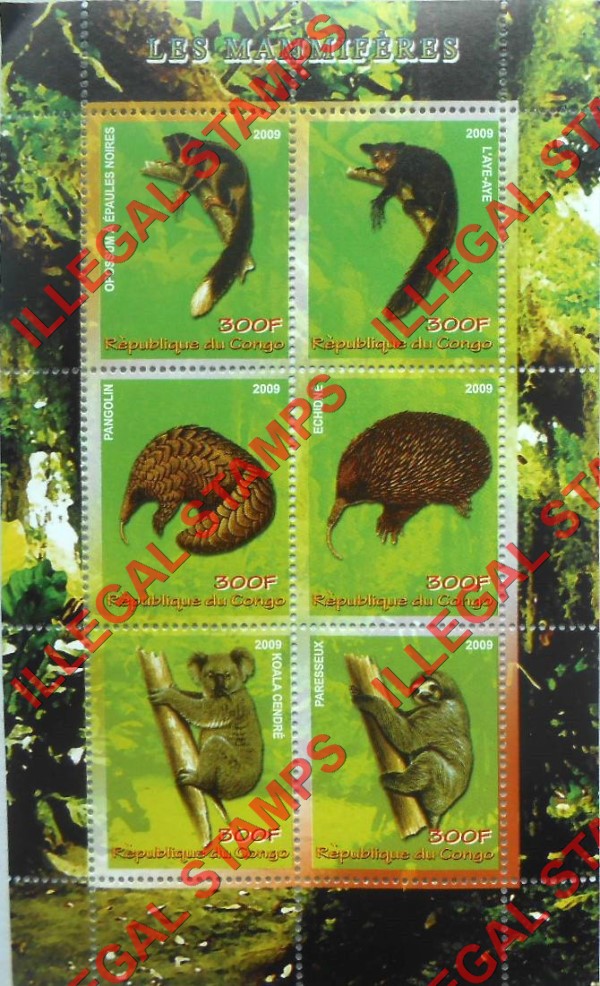 Congo Republic 2009 Mammals Illegal Stamp Souvenir Sheet of 6