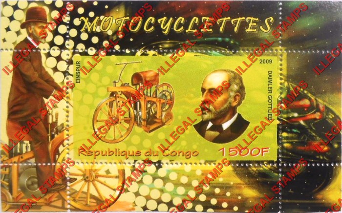Congo Republic 2009 Motorcycles Daimler Gottlieb Illegal Stamp Souvenir Sheet of 1