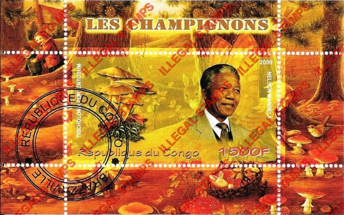 Congo Republic 2009 Mushrooms Nelson Mandela Illegal Stamp Souvenir Sheet of 1