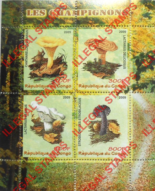 Congo Republic 2009 Mushrooms Illegal Stamp Souvenir Sheet of 4