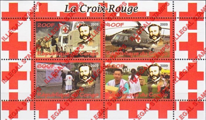 Congo Republic 2009 Red Cross Illegal Stamp Souvenir Sheet of 4