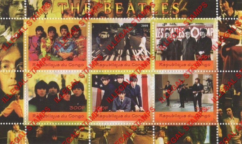 Congo Republic 2009 The Beatles Illegal Stamp Souvenir Sheet of 6