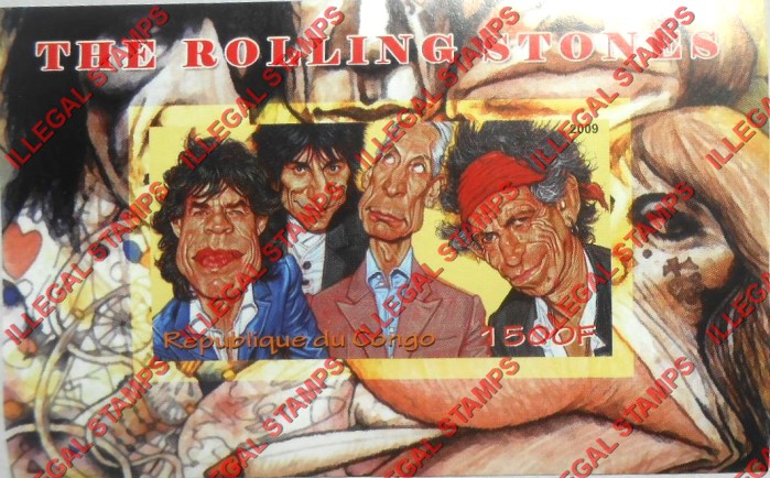 Congo Republic 2009 The Rolling Stones Illegal Stamp Souvenir Sheet of 1
