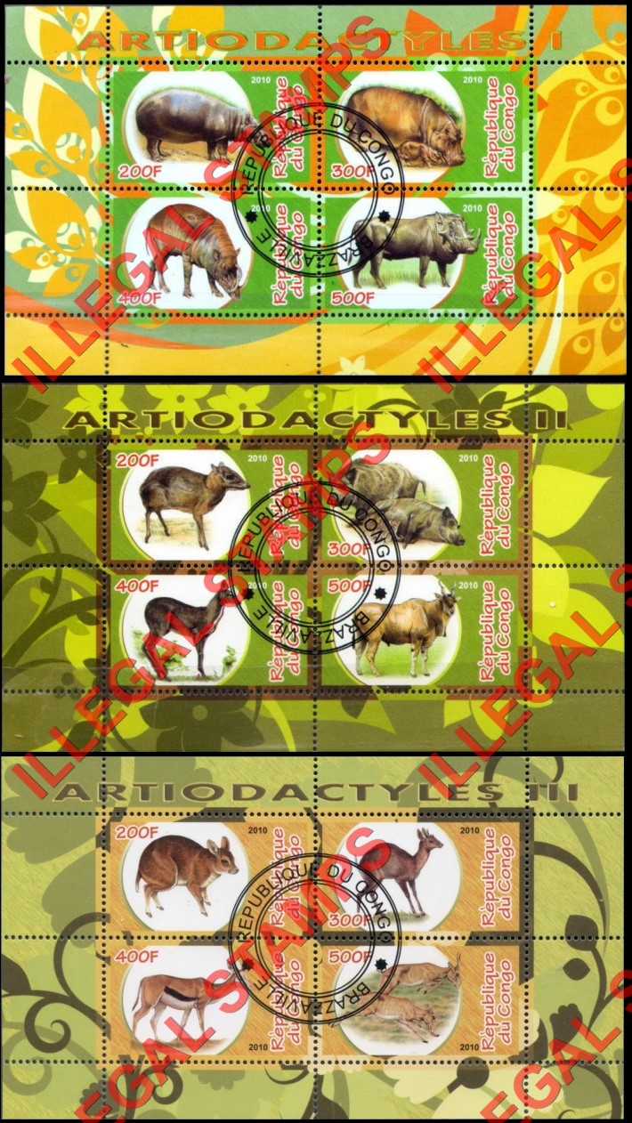 Congo Republic 2010 Animals Antiodactyles Illegal Stamp Souvenir Sheets of 4 (Part 1)