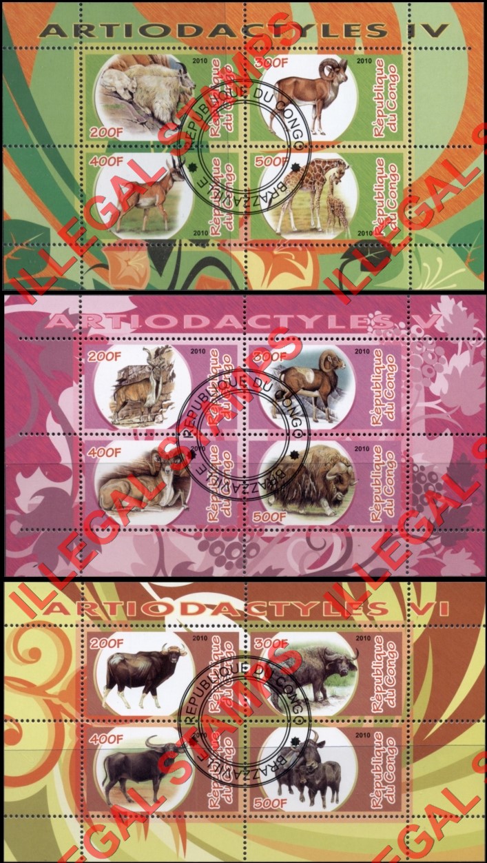 Congo Republic 2010 Animals Antiodactyles Illegal Stamp Souvenir Sheets of 4 (Part 2)