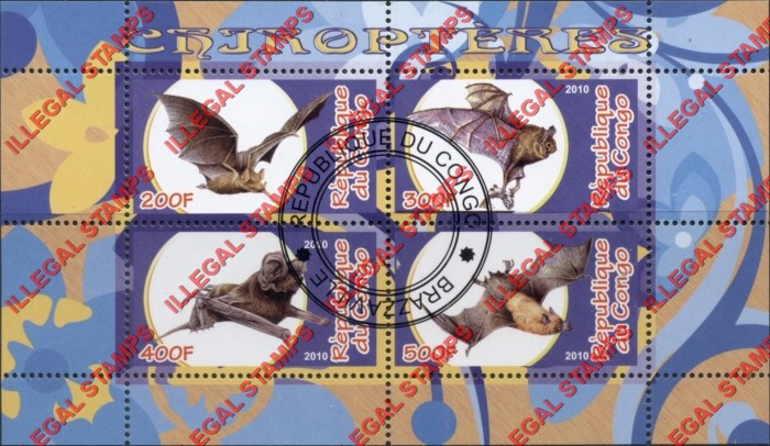 Congo Republic 2010 Bats Illegal Stamp Souvenir Sheet of 4
