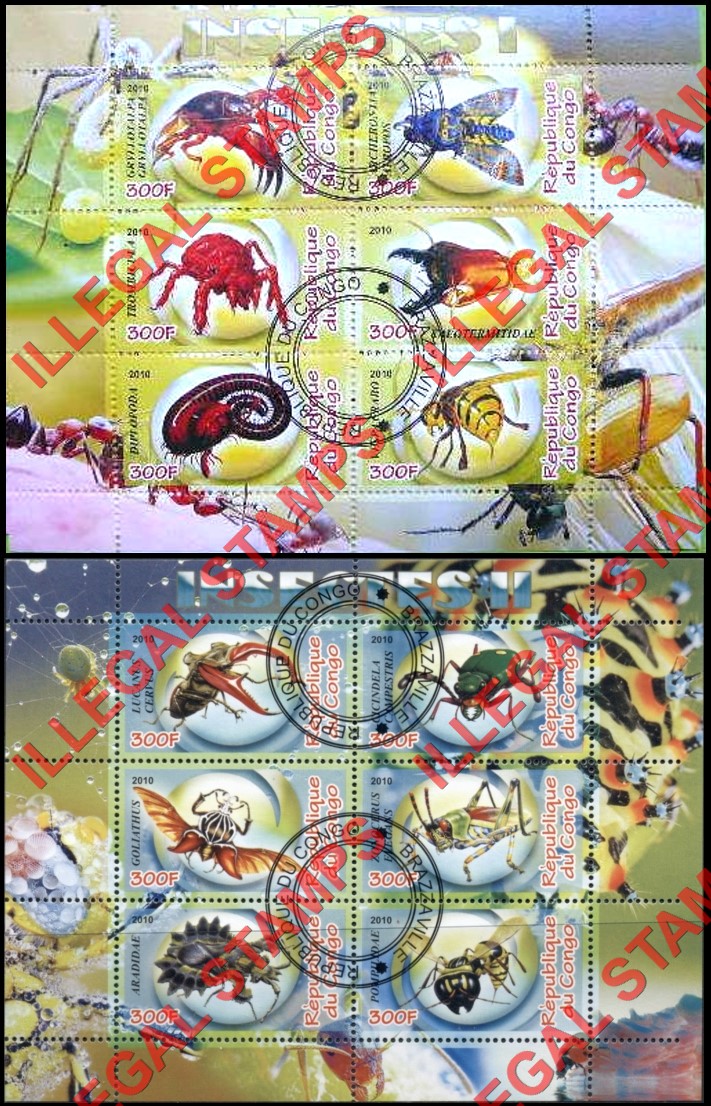 Congo Republic 2010 Insects Illegal Stamp Souvenir Sheets of 6 (Part 1)
