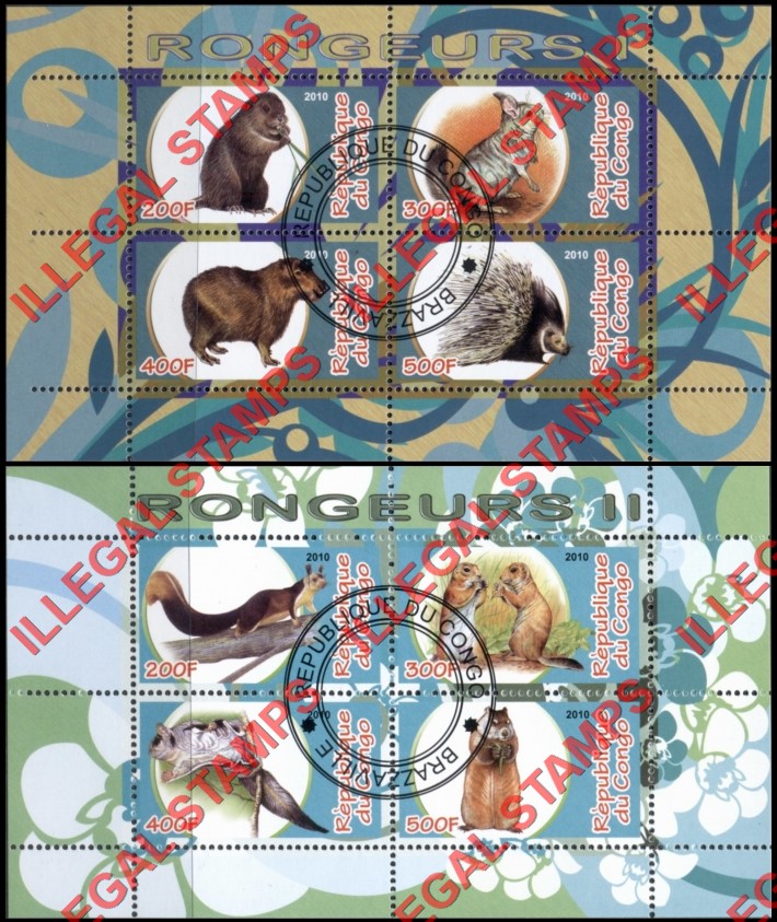 Congo Republic 2010 Rodents Illegal Stamp Souvenir Sheets of 4