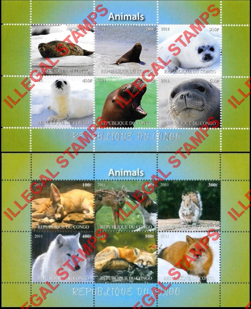 Congo Republic 2011 Animals Illegal Stamp Souvenir Sheets of 6