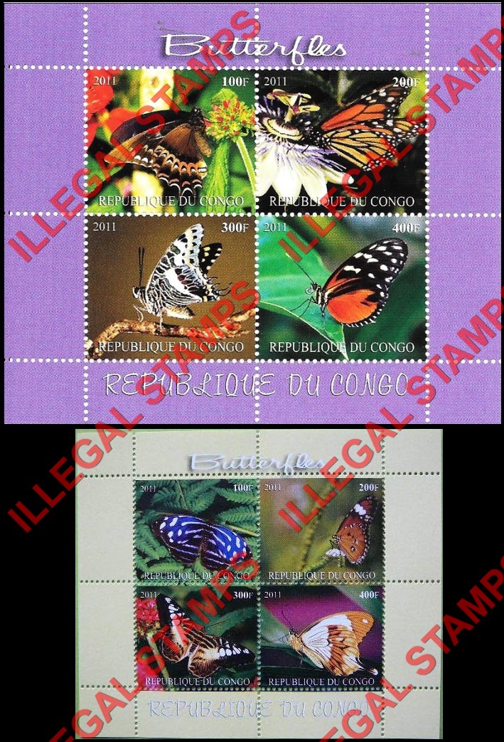 Congo Republic 2011 Butterflies Illegal Stamp Souvenir Sheets of 4 (Part 3)