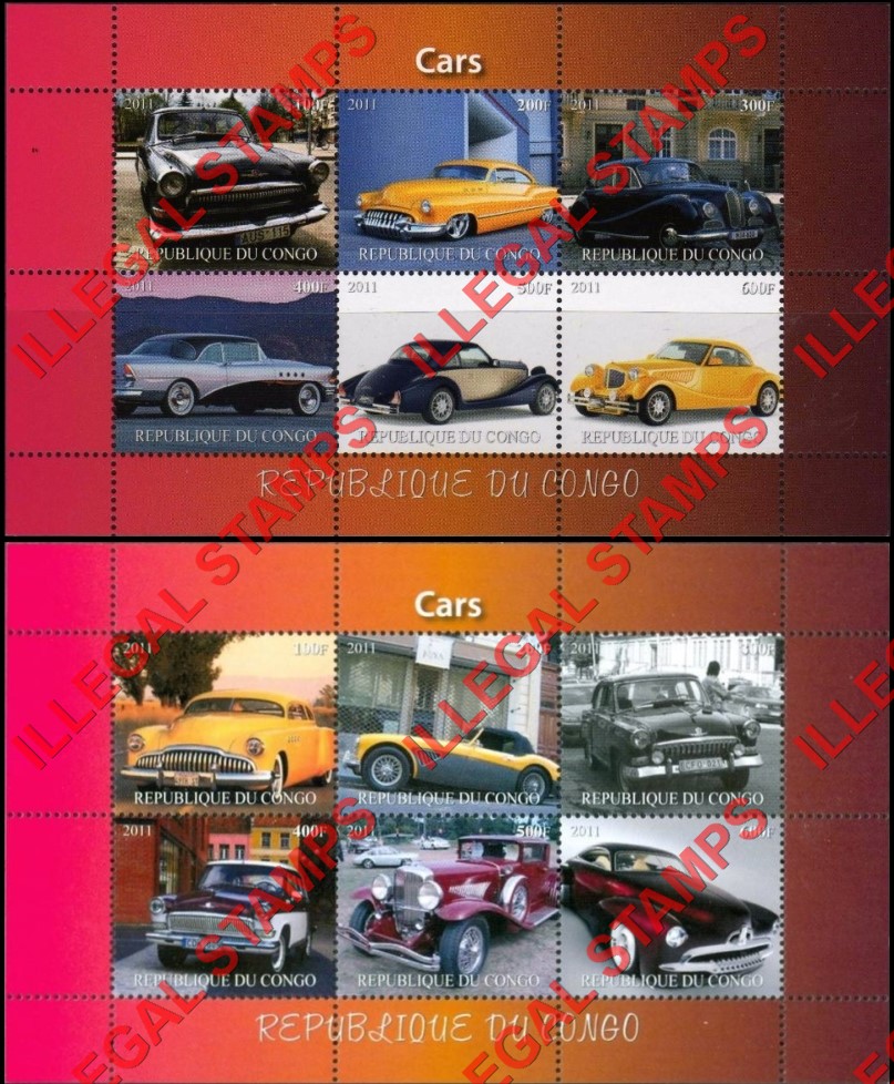 Congo Republic 2011 Cars Illegal Stamp Souvenir Sheets of 6 (Part 2)