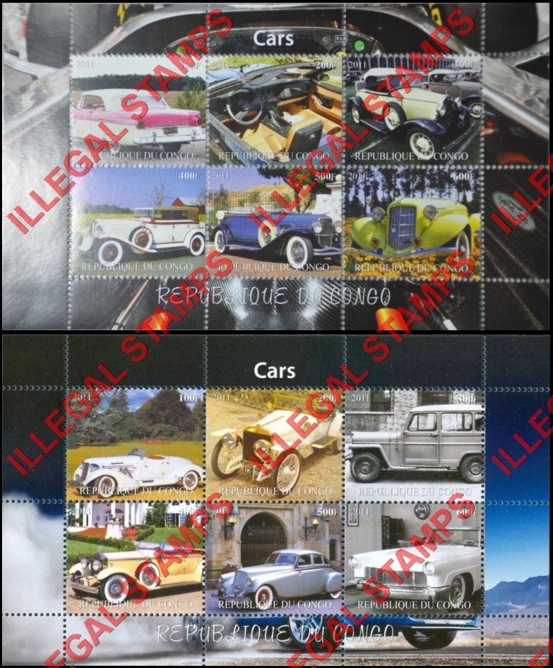 Congo Republic 2011 Cars Illegal Stamp Souvenir Sheets of 6 (Part 3)