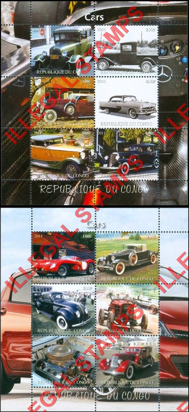 Congo Republic 2011 Cars Illegal Stamp Souvenir Sheets of 6 (Part 5)