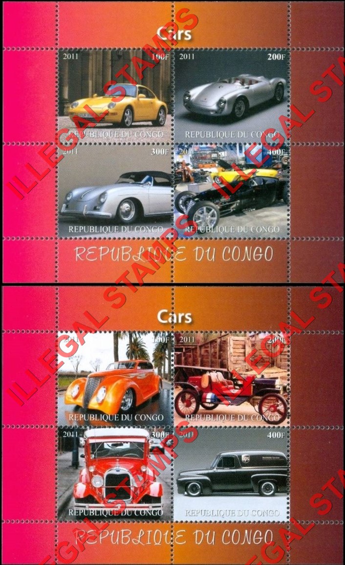 Congo Republic 2011 Cars Illegal Stamp Souvenir Sheets of 4 (Part 1)