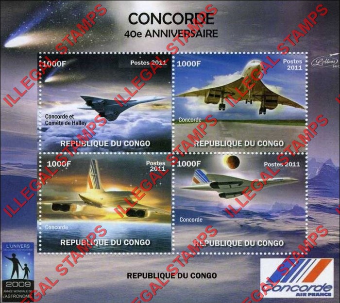 Congo Republic 2011 Concorde Illegal Stamp Souvenir Sheet of 4