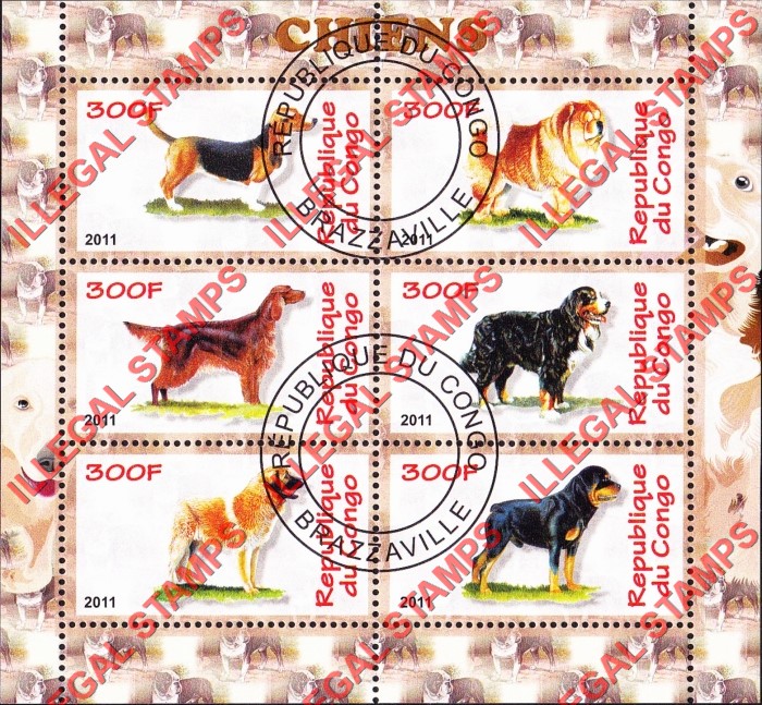 Congo Republic 2011 Dogs Illegal Stamp Souvenir Sheet of 6