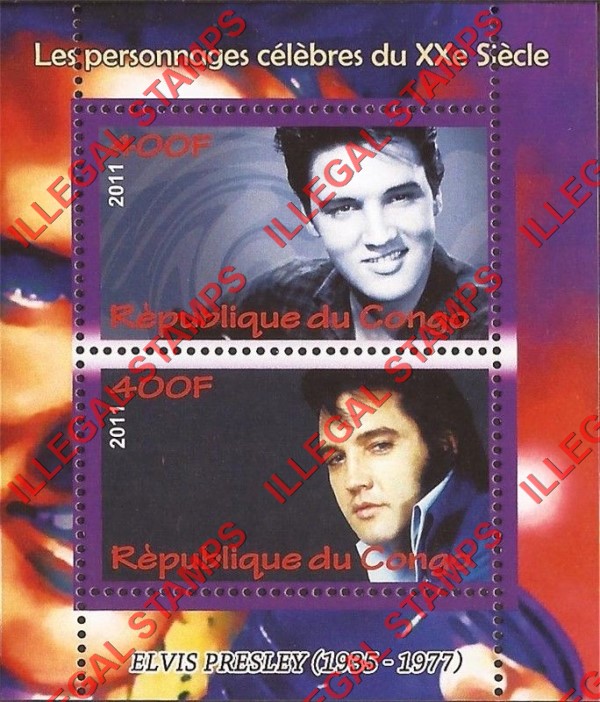 Congo Republic 2011 Elvis Presley Illegal Stamp Souvenir Sheet of 2