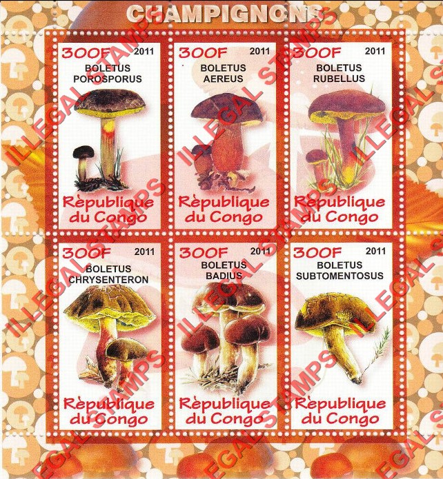Congo Republic 2011 Mushrooms Illegal Stamp Souvenir Sheet of 6