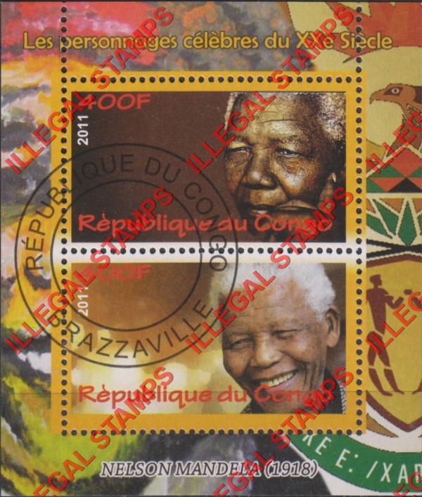 Congo Republic 2011 Nelson Mandela Illegal Stamp Souvenir Sheet of 2